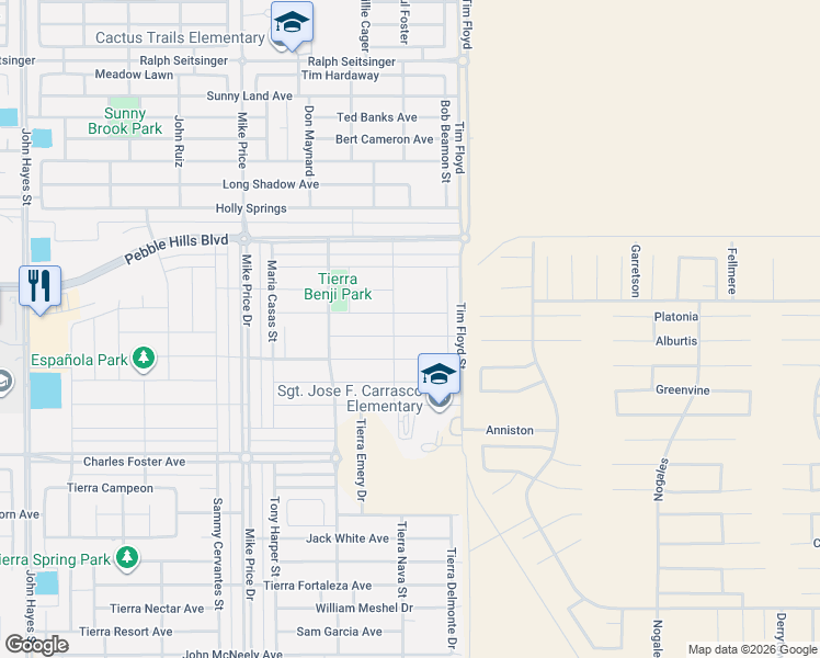 map of restaurants, bars, coffee shops, grocery stores, and more near 14924 Tierra Crystal Avenue in El Paso