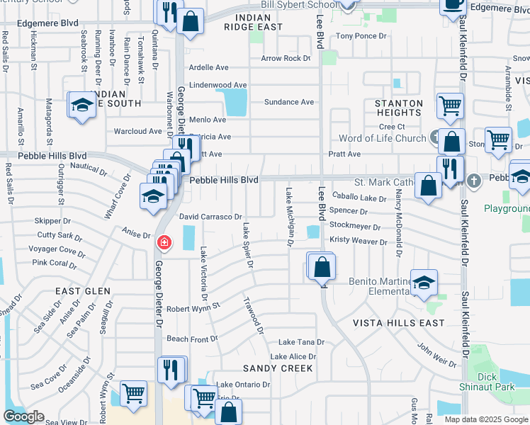map of restaurants, bars, coffee shops, grocery stores, and more near 2801 Lake Champlain Street in El Paso