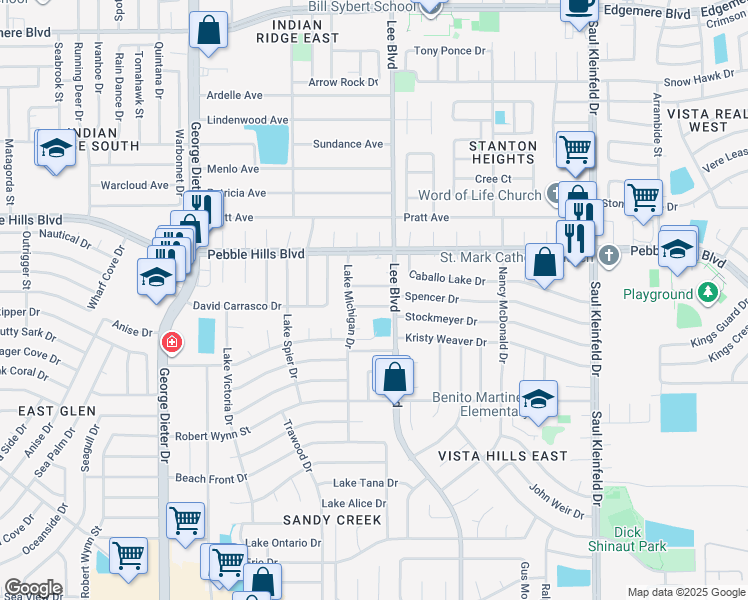 map of restaurants, bars, coffee shops, grocery stores, and more near 11471 Napolske Ct in El Paso