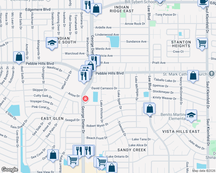 map of restaurants, bars, coffee shops, grocery stores, and more near 11345 David Carrasco Drive in El Paso