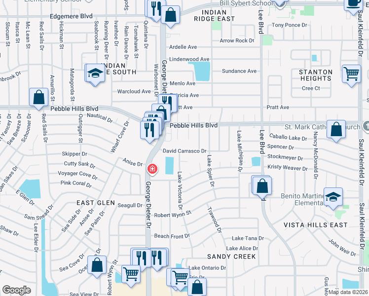 map of restaurants, bars, coffee shops, grocery stores, and more near 11345 David Carrasco Drive in El Paso