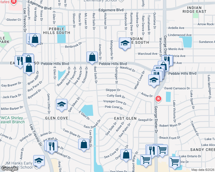map of restaurants, bars, coffee shops, grocery stores, and more near 11121 Skipper Drive in El Paso