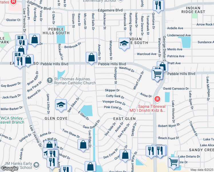 map of restaurants, bars, coffee shops, grocery stores, and more near 11121 Skipper Drive in El Paso