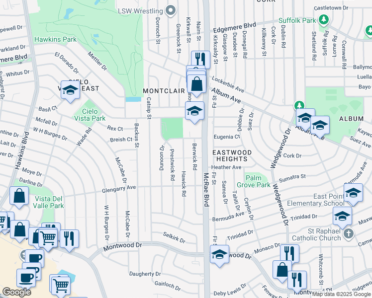map of restaurants, bars, coffee shops, grocery stores, and more near 2800 Hawick Road in El Paso