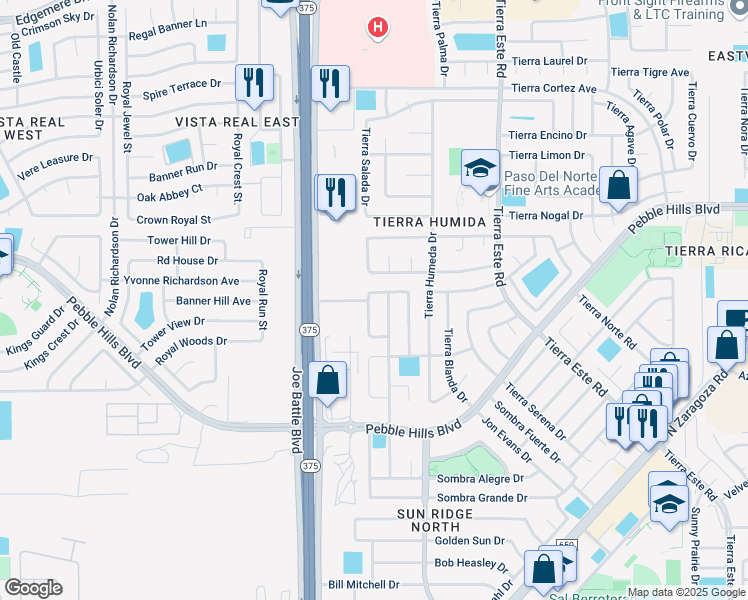 map of restaurants, bars, coffee shops, grocery stores, and more near 2349 Hannah Leigh Street in El Paso