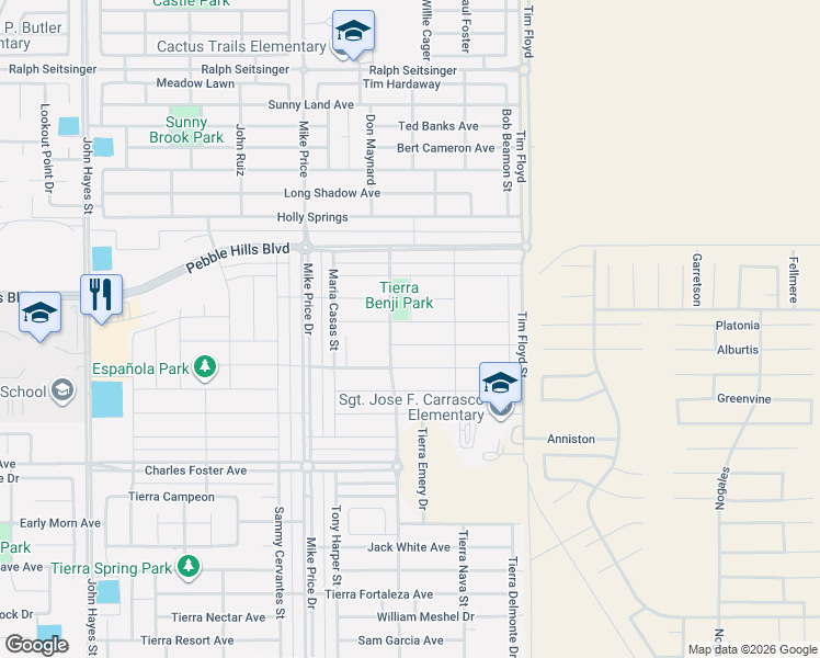 map of restaurants, bars, coffee shops, grocery stores, and more near 14832 Tierra Crystal Avenue in El Paso