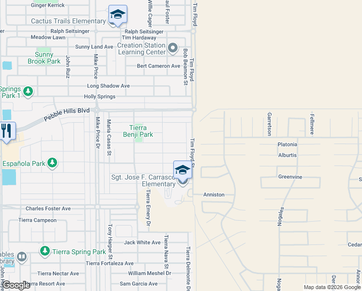 map of restaurants, bars, coffee shops, grocery stores, and more near 2804 Tierra Oasis Street in El Paso
