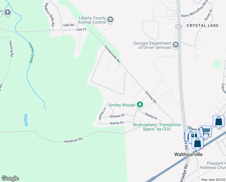 map of restaurants, bars, coffee shops, grocery stores, and more near 508 Whit Frasier Road Northeast in Hinesville