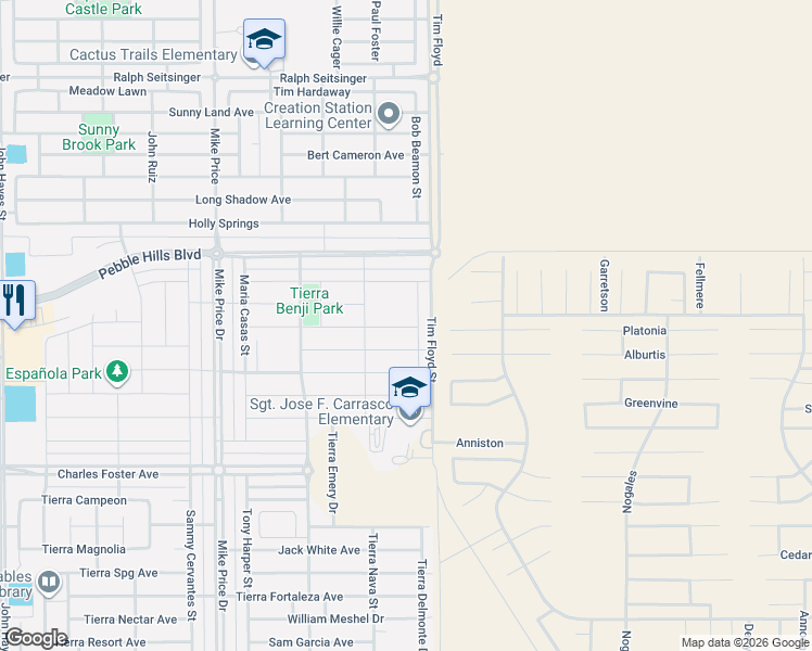 map of restaurants, bars, coffee shops, grocery stores, and more near 2848 Tierra Oasis Street in El Paso