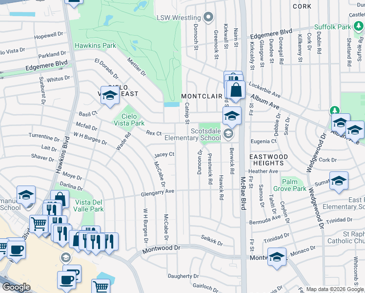 map of restaurants, bars, coffee shops, grocery stores, and more near in El Paso