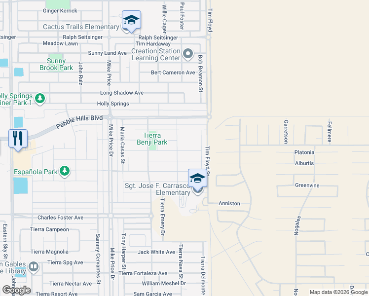 map of restaurants, bars, coffee shops, grocery stores, and more near 14917 Tierra Haven Avenue in El Paso