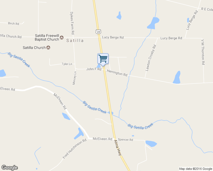 map of restaurants, bars, coffee shops, grocery stores, and more near Alma Highway in Hazlehurst