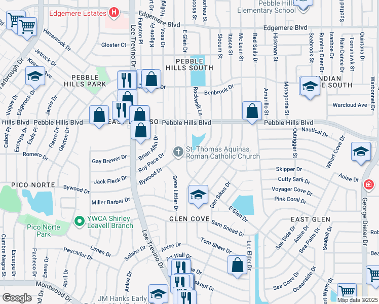 map of restaurants, bars, coffee shops, grocery stores, and more near 2900 East Glen Drive in El Paso