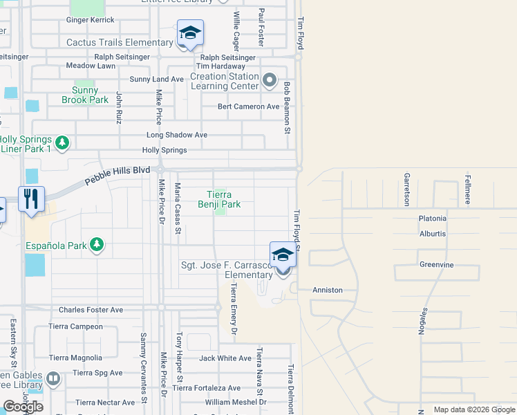 map of restaurants, bars, coffee shops, grocery stores, and more near 14917 Tierra Haven Avenue in El Paso