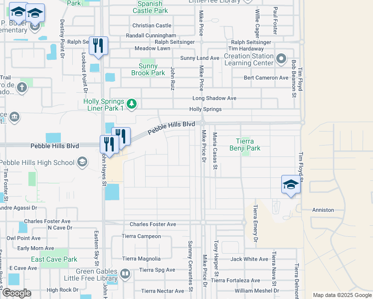 map of restaurants, bars, coffee shops, grocery stores, and more near 2845 Mike Price in El Paso