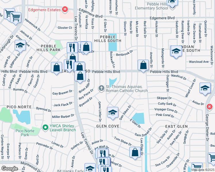 map of restaurants, bars, coffee shops, grocery stores, and more near 2900 East Glen Drive in El Paso