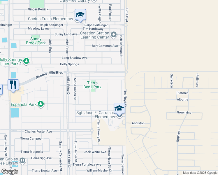 map of restaurants, bars, coffee shops, grocery stores, and more near 14917 Tierra Haven Avenue in El Paso