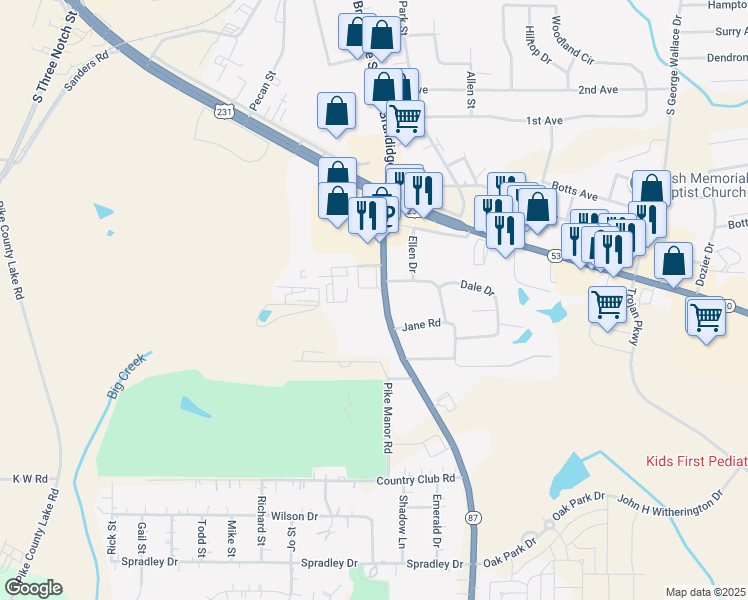 map of restaurants, bars, coffee shops, grocery stores, and more near 357 Elba Highway in Troy