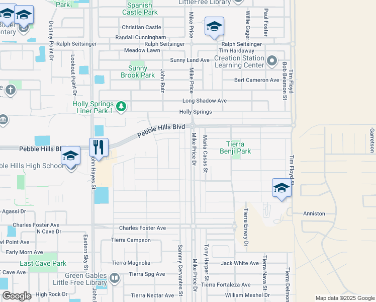 map of restaurants, bars, coffee shops, grocery stores, and more near 2845 Mike Price Drive in El Paso
