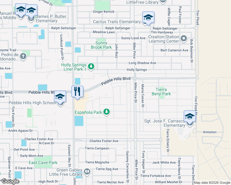 map of restaurants, bars, coffee shops, grocery stores, and more near 2828 Fred Roberts Drive in El Paso