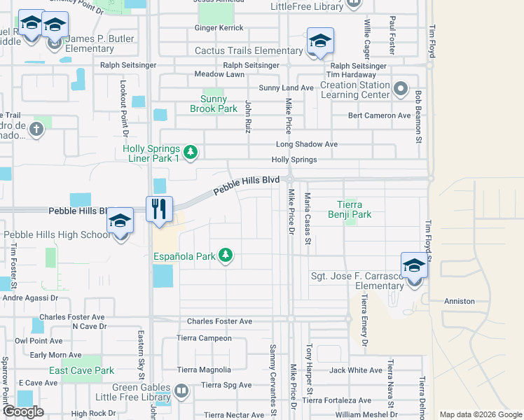 map of restaurants, bars, coffee shops, grocery stores, and more near 2828 Fred Roberts Drive in El Paso