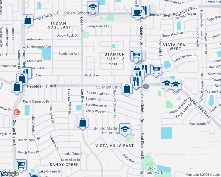 map of restaurants, bars, coffee shops, grocery stores, and more near 2900 Gull Lake Place in El Paso