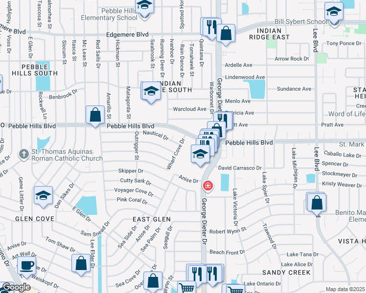 map of restaurants, bars, coffee shops, grocery stores, and more near 11244 Wharf Cove Drive in El Paso
