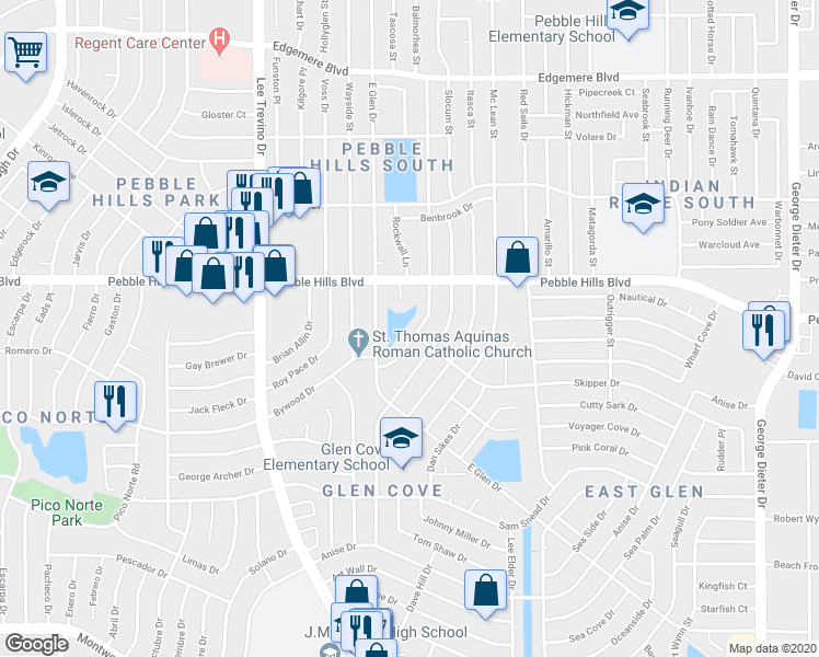 map of restaurants, bars, coffee shops, grocery stores, and more near 2901 Beachcomber Drive in El Paso