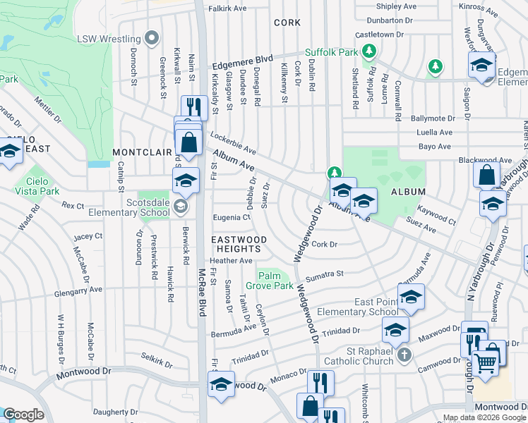 map of restaurants, bars, coffee shops, grocery stores, and more near 10004 Cork Drive in El Paso