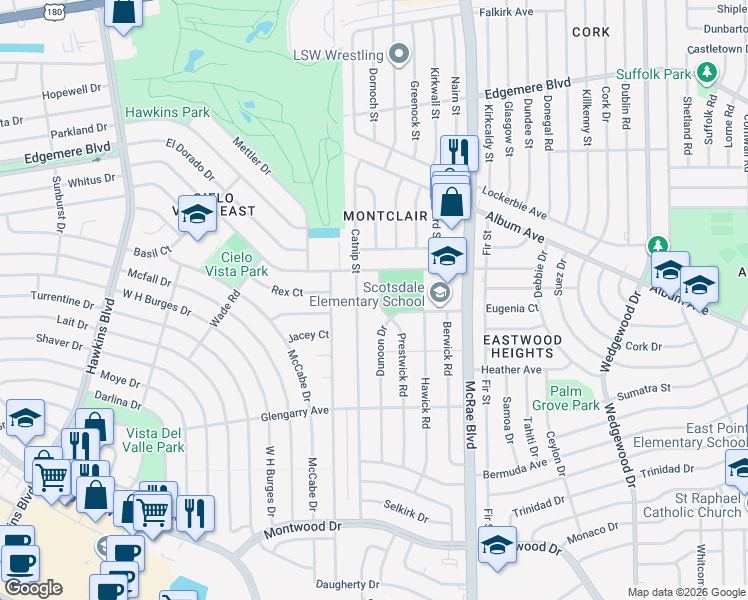 map of restaurants, bars, coffee shops, grocery stores, and more near 2912 Catnip Street in El Paso