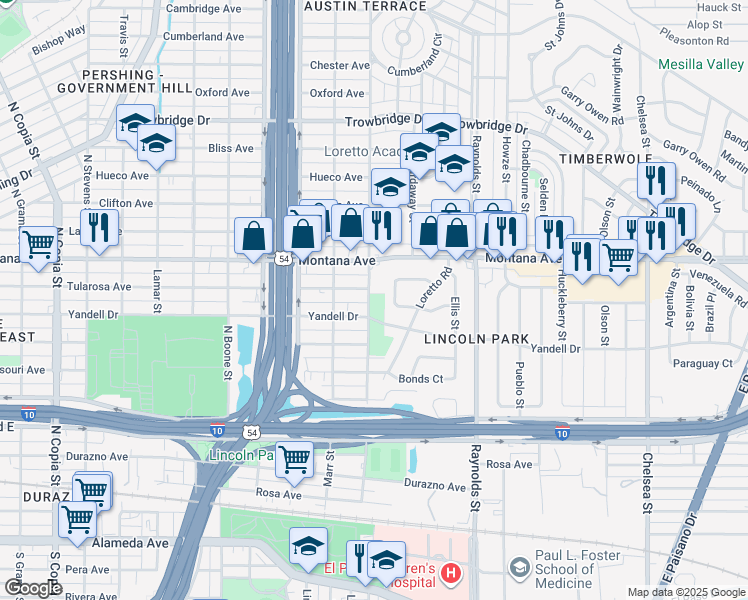 map of restaurants, bars, coffee shops, grocery stores, and more near 4500 Yandell Drive in El Paso