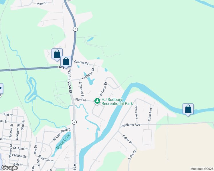 map of restaurants, bars, coffee shops, grocery stores, and more near 1601 West Court Drive in Natchitoches