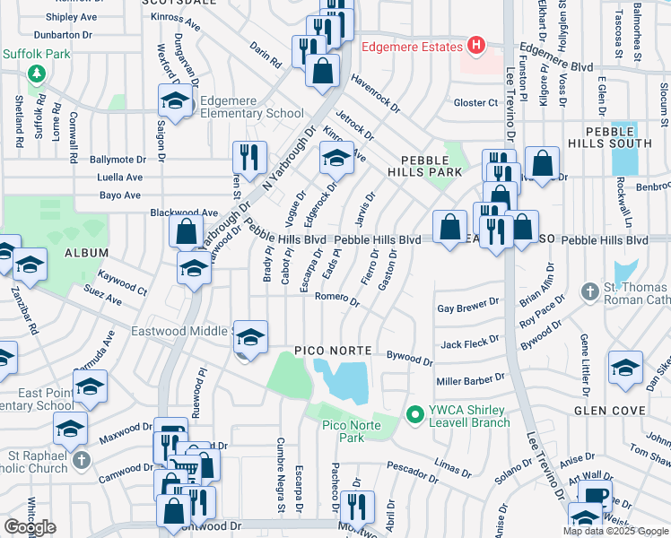 map of restaurants, bars, coffee shops, grocery stores, and more near 3000 Eads Place in El Paso
