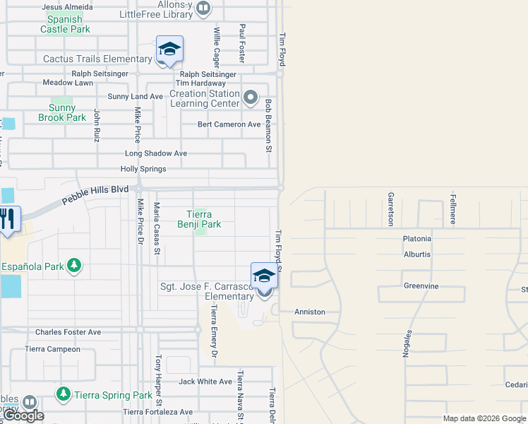 map of restaurants, bars, coffee shops, grocery stores, and more near 2848 Tierra Oasis Street in El Paso
