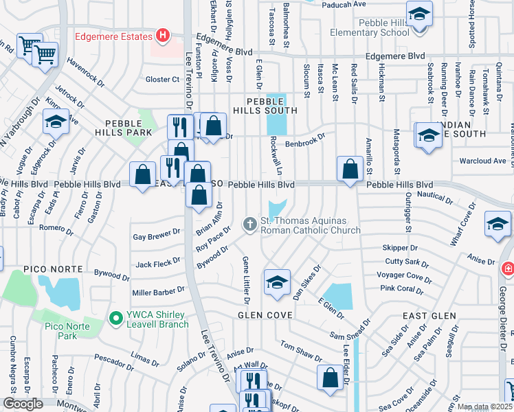 map of restaurants, bars, coffee shops, grocery stores, and more near 2900 East Glen Drive in El Paso