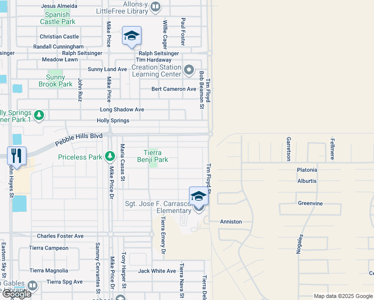 map of restaurants, bars, coffee shops, grocery stores, and more near 14916 Tierra Isaiah Avenue in El Paso