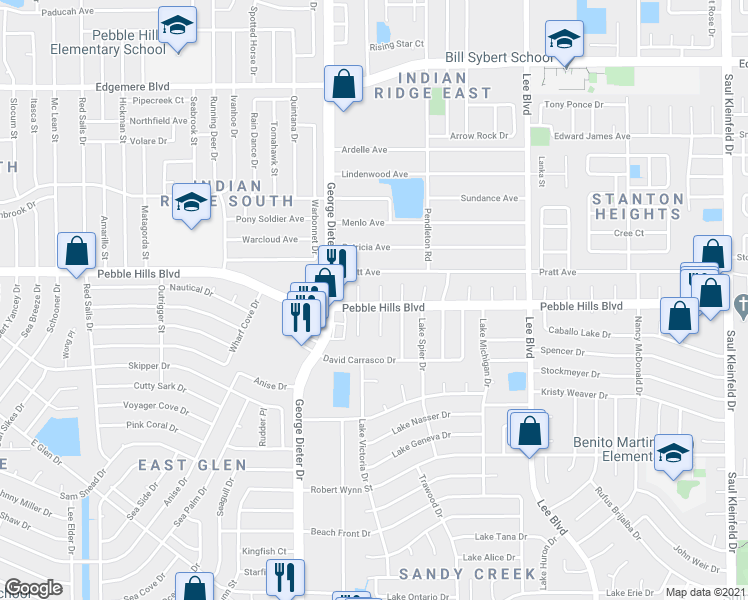 map of restaurants, bars, coffee shops, grocery stores, and more near 2924 Ernesto Serna Place in El Paso