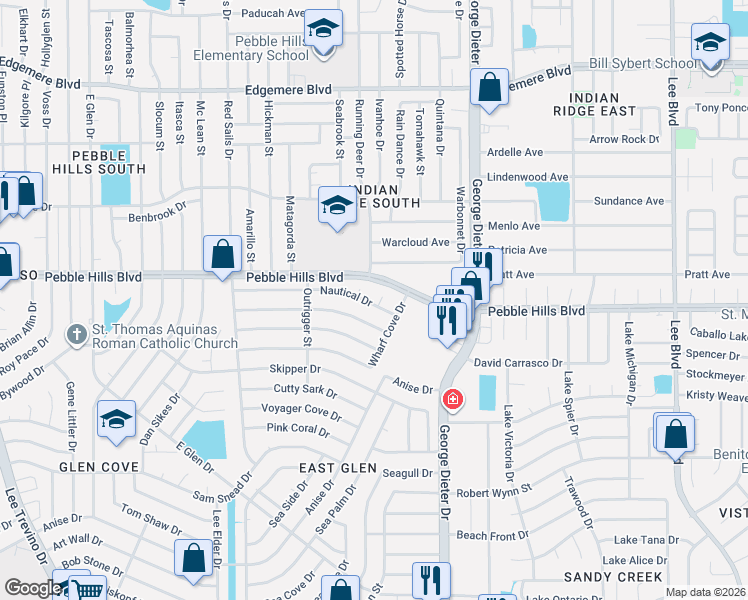 map of restaurants, bars, coffee shops, grocery stores, and more near 3009 Red Coral Way in El Paso