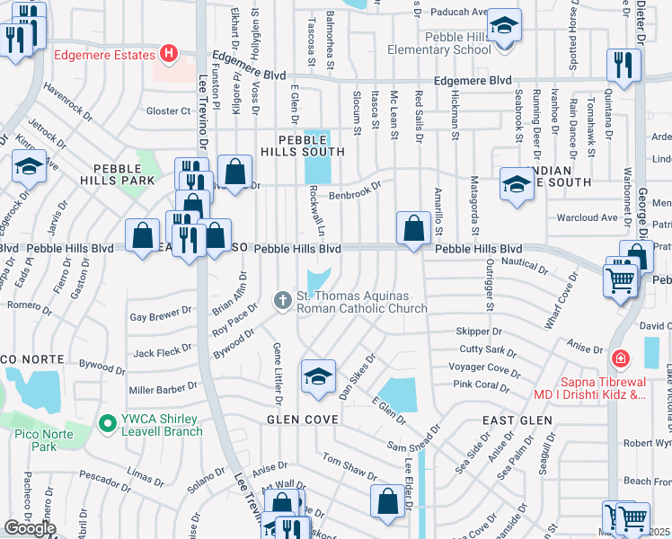 map of restaurants, bars, coffee shops, grocery stores, and more near 11024 Pebble Hills Boulevard in El Paso