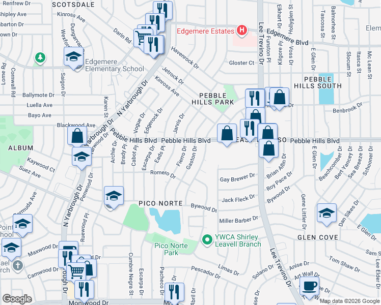 map of restaurants, bars, coffee shops, grocery stores, and more near 3021 Gaston Drive in El Paso
