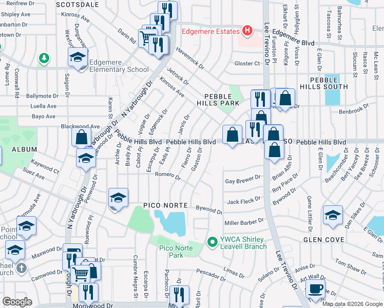 map of restaurants, bars, coffee shops, grocery stores, and more near 3021 Gaston Drive in El Paso