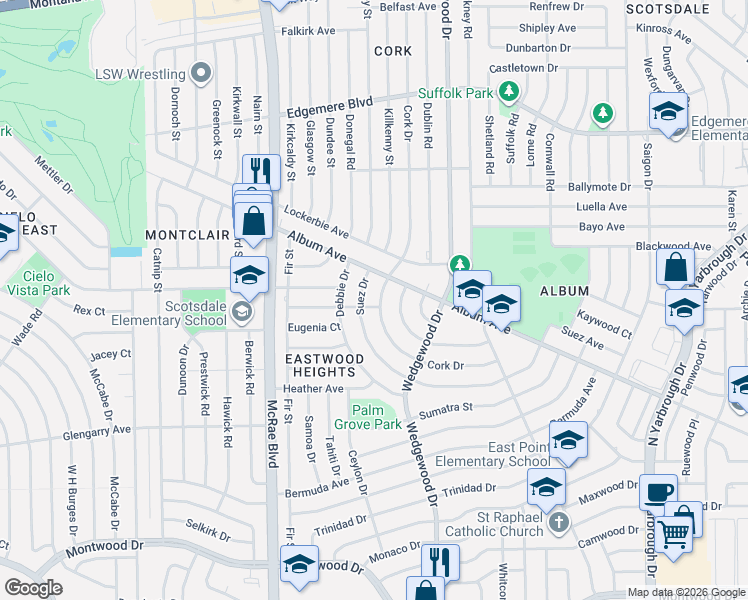 map of restaurants, bars, coffee shops, grocery stores, and more near 9900 Cork Drive in El Paso