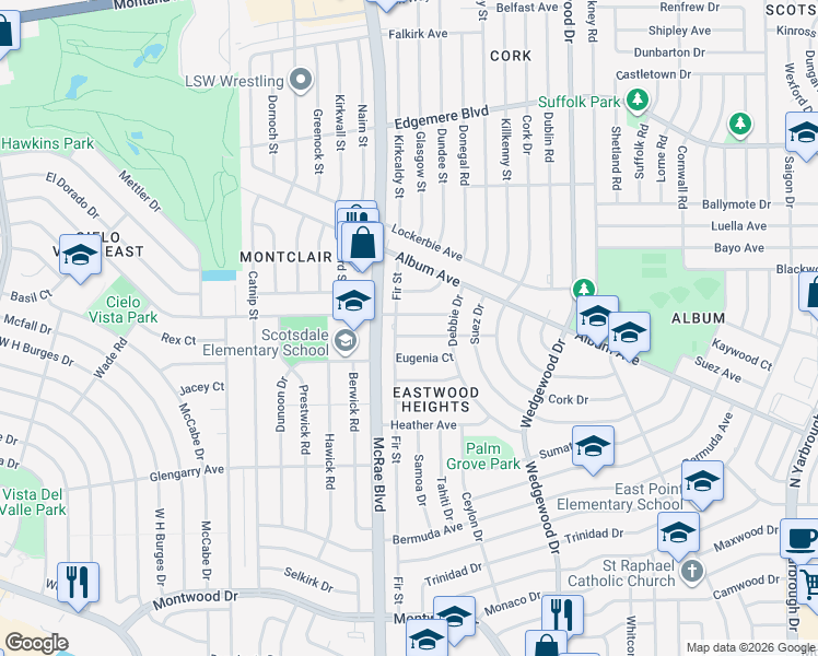map of restaurants, bars, coffee shops, grocery stores, and more near 9709 Cosmos Avenue in El Paso