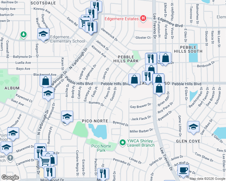 map of restaurants, bars, coffee shops, grocery stores, and more near 3021 Gaston Drive in El Paso