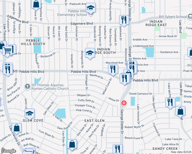 map of restaurants, bars, coffee shops, grocery stores, and more near 11177 Nautical Drive in El Paso