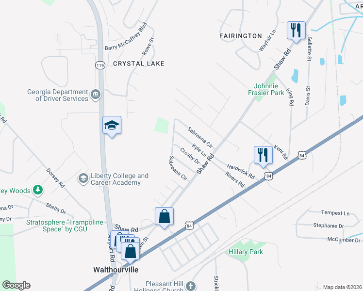 map of restaurants, bars, coffee shops, grocery stores, and more near 161 Kyle Lane in Fort Stewart