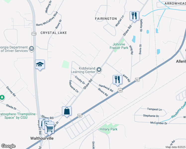 map of restaurants, bars, coffee shops, grocery stores, and more near 2360 Shaw Road in Hinesville