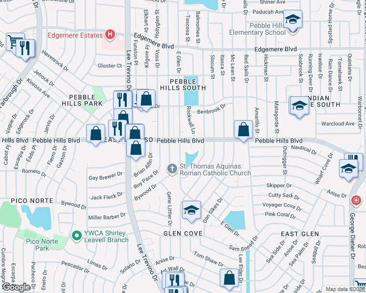 map of restaurants, bars, coffee shops, grocery stores, and more near 3028 East Glen Drive in El Paso
