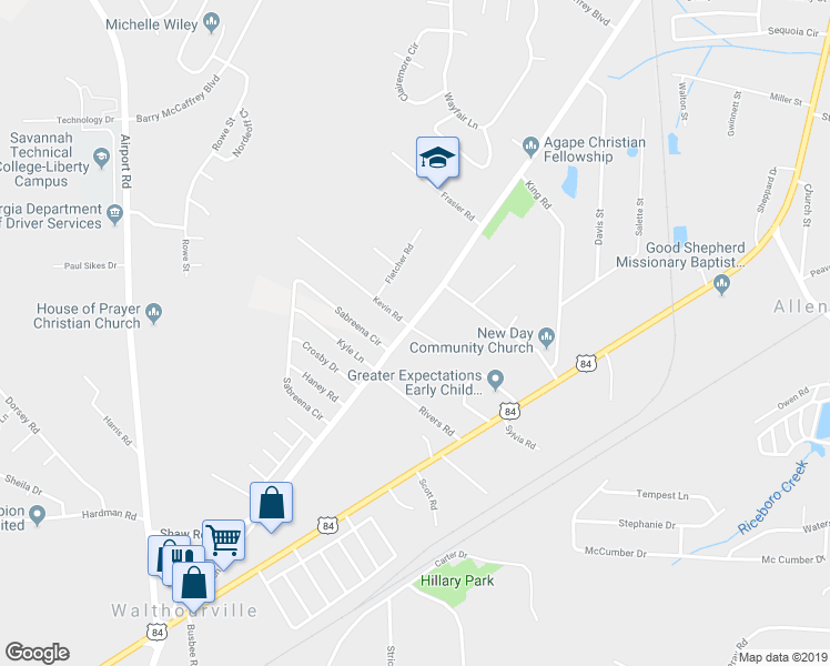 map of restaurants, bars, coffee shops, grocery stores, and more near 2360 Shaw Road in Hinesville