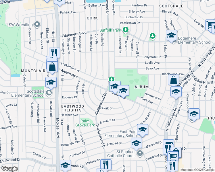 map of restaurants, bars, coffee shops, grocery stores, and more near 2933 Wedgewood Drive in El Paso